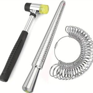 Professional Ring Sizer Measuring Tool Kit with Ring Mandrel, Gauge & Hammer